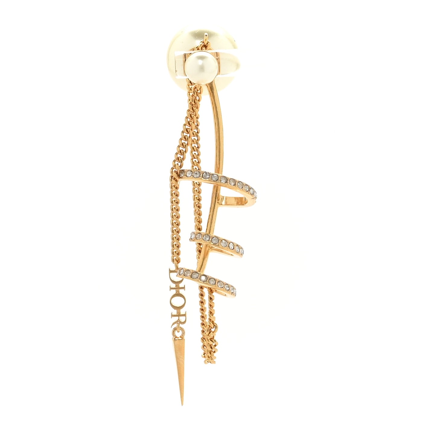 Metal Pearl Crystal Tribal Ear Cuff Gold White