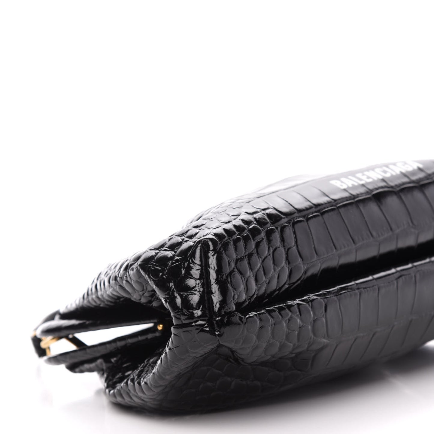 Shiny Supple Calfskin Logo Crocodile Embossed Cloud Crossbody Bag Black White
