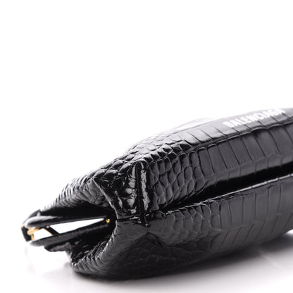 Balenciaga Shiny Supple Calfskin Logo Crocodile Embossed Cloud Crossbody Bag Black White 8 of 10