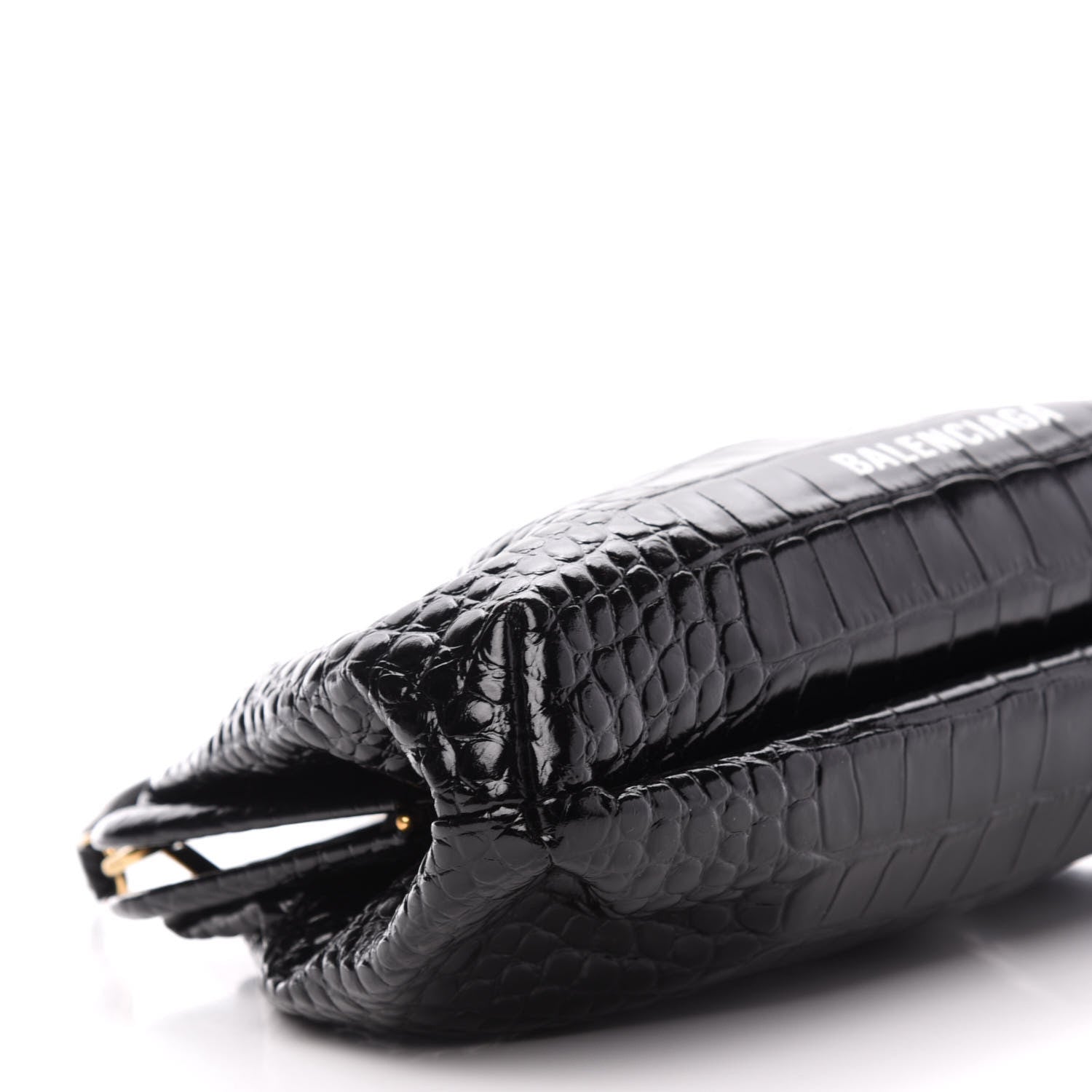 Balenciaga Shiny Supple Calfskin Logo Crocodile Embossed Cloud Crossbody Bag Black White 8 of 10