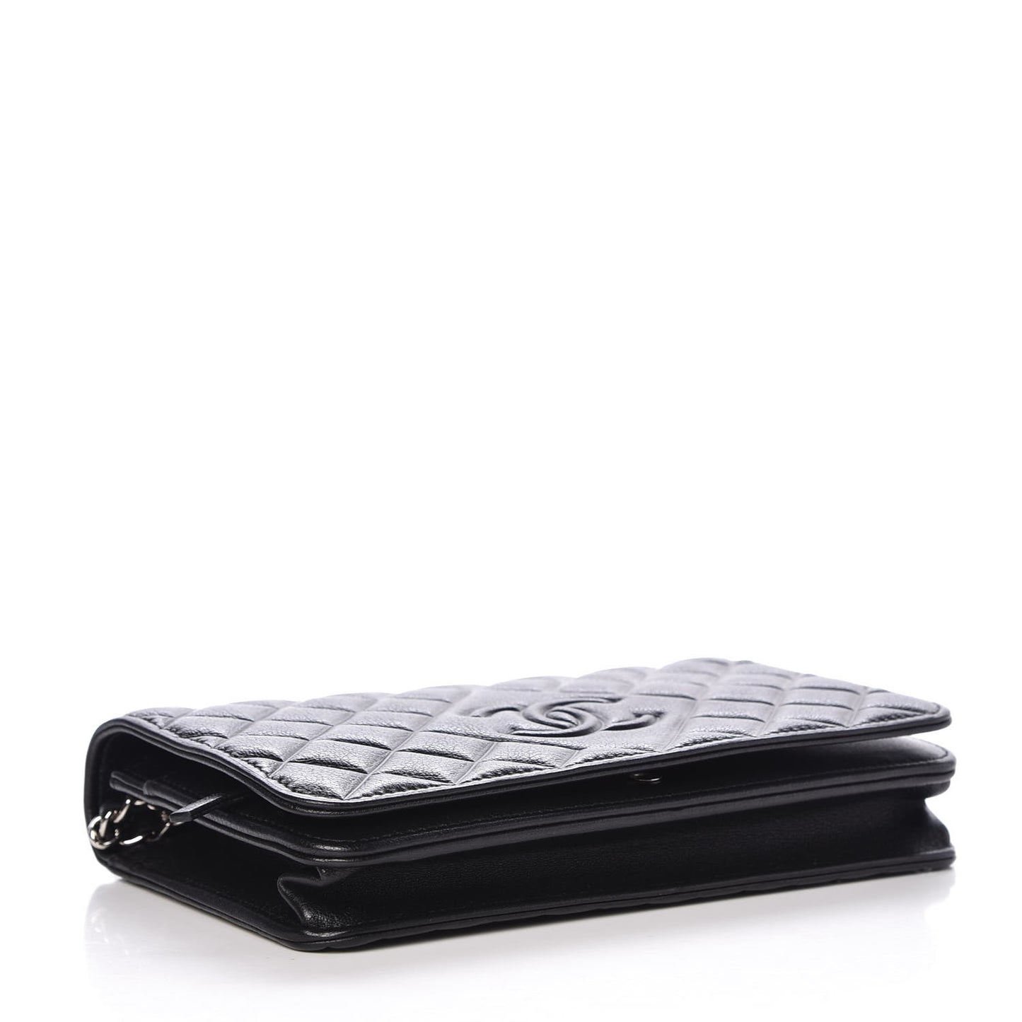 Goatskin Quilted Diamond CC Wallet On Chain WOC Black