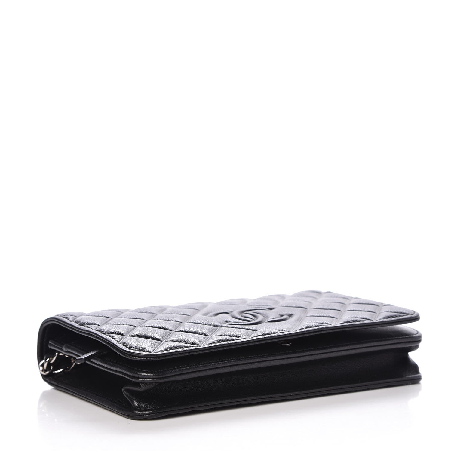 Chanel Goatskin Quilted Diamond CC Wallet On Chain WOC Black 4 of 9