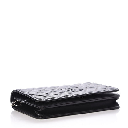 Chanel Goatskin Quilted Diamond CC Wallet On Chain WOC Black 4 of 9