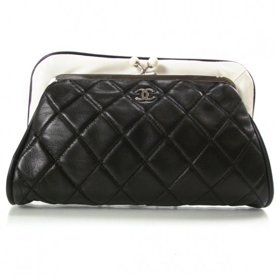 Chanel Lambskin Quilted Resin Pearl Clasp Clutch Black and White 1 of 11
