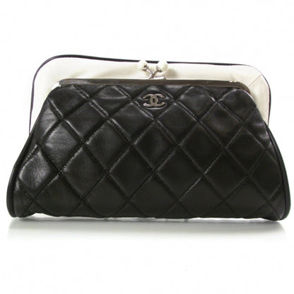 Chanel Lambskin Quilted Resin Pearl Clasp Clutch Black and White 1 of 11