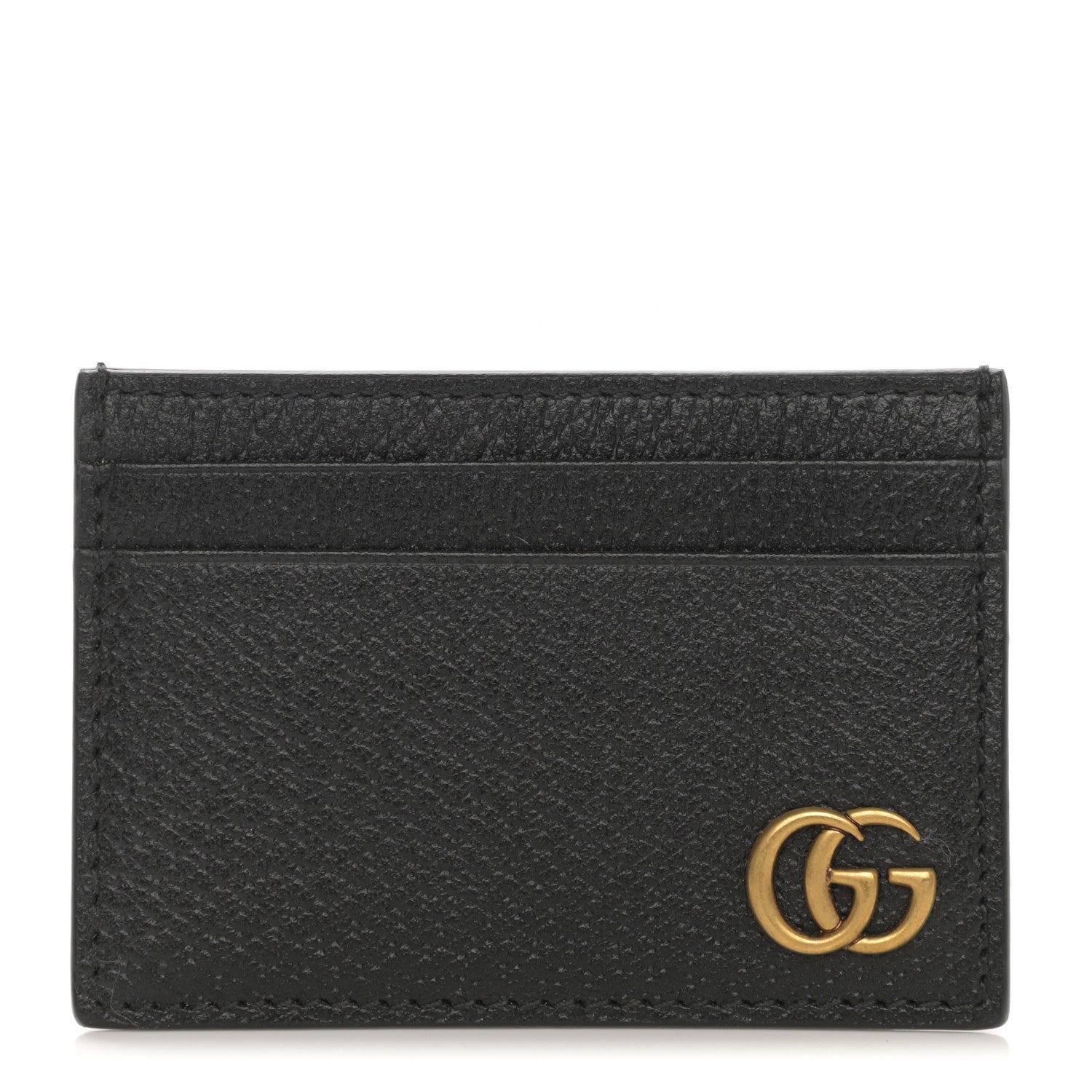 Gucci Calfskin Boar Effect GG Marmont Card Holder Money Clip Black 1 of 6