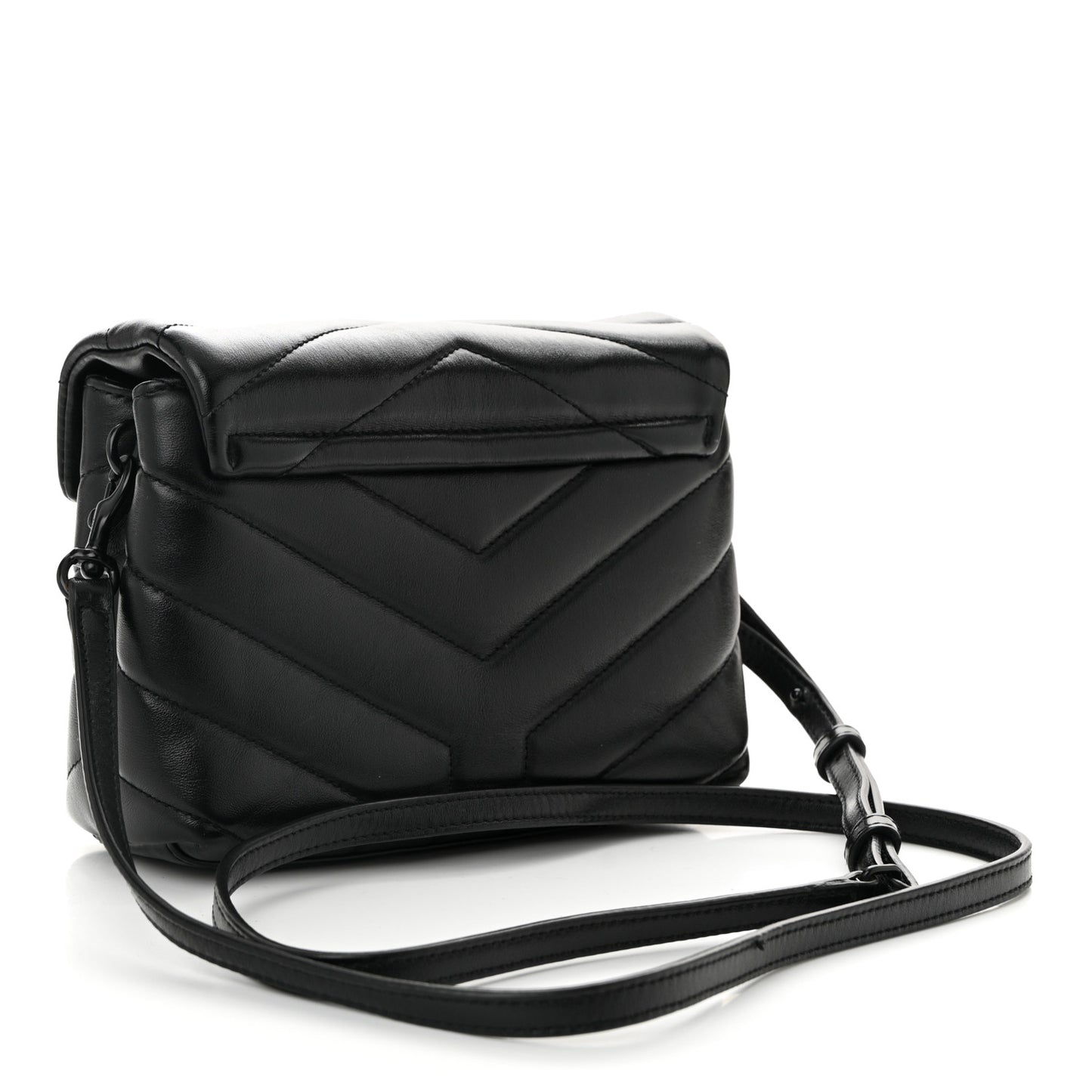 Calfskin Y Quilted Monogram Monochrome Toy Loulou Crossbody Bag Black