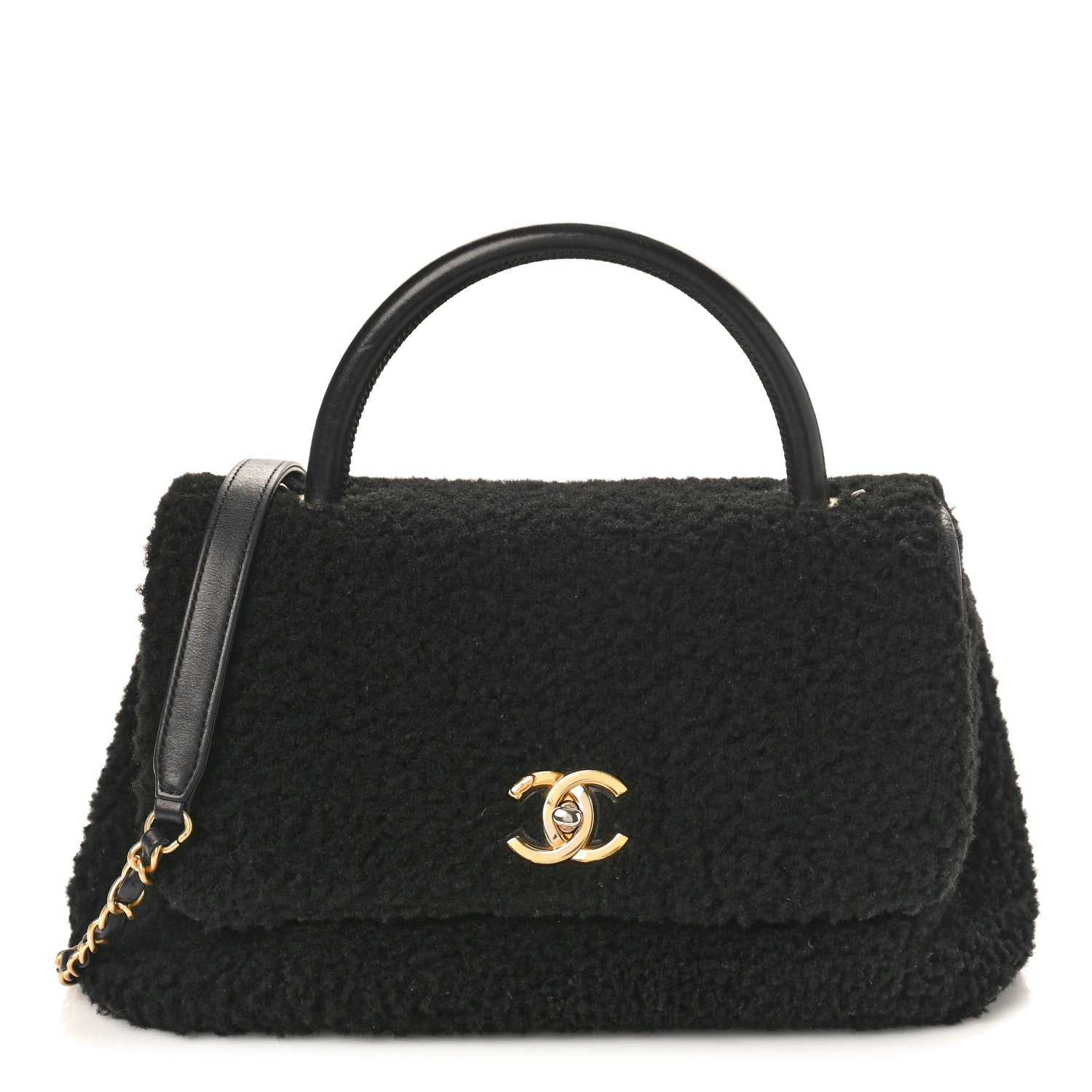 Chanel Shearling Lambskin Medium Coco Handle Flap Black 1 of 12