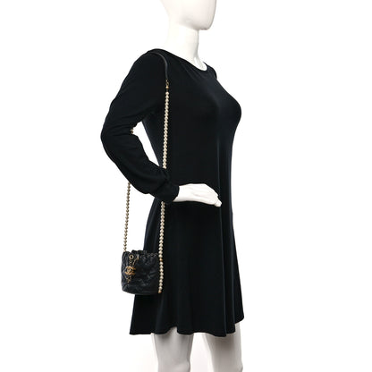 Chanel Calfskin Quilted Pearl Mini About Pearls Drawstring Bucket Bag Black 2 of 9