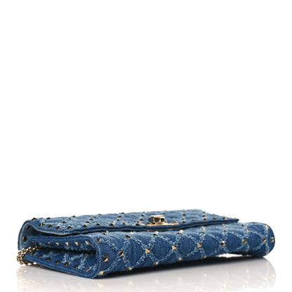 Valentino Garavani Denim Rockstud Spike Wallet on Chain Blue 4 of 8