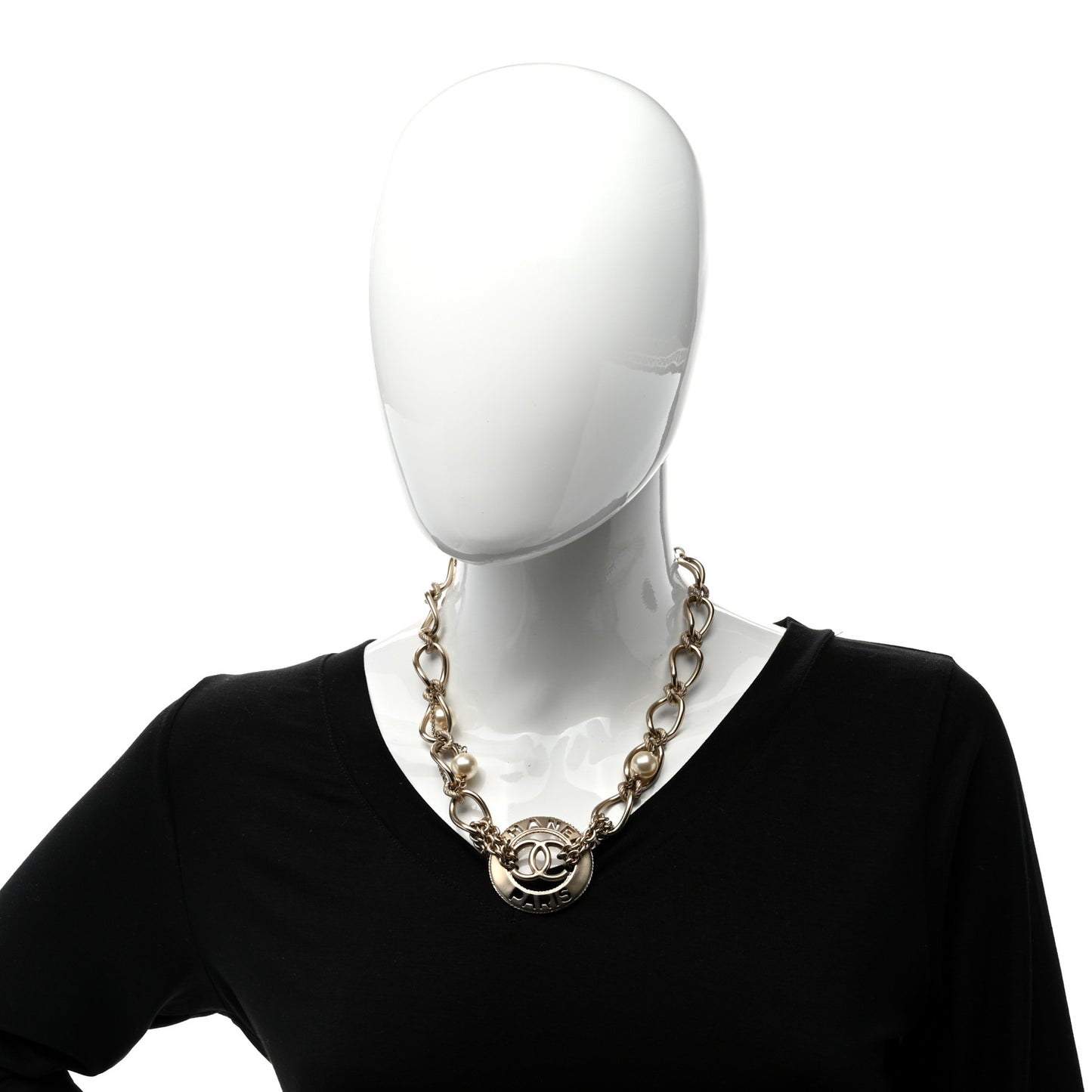 Pearl Crystal CC Short Logo Necklace Gold