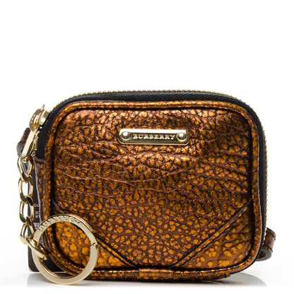 Burberry Metallic Grained Leather Brindley Zip Coin Case Key Ring Tangerine 1 of 7