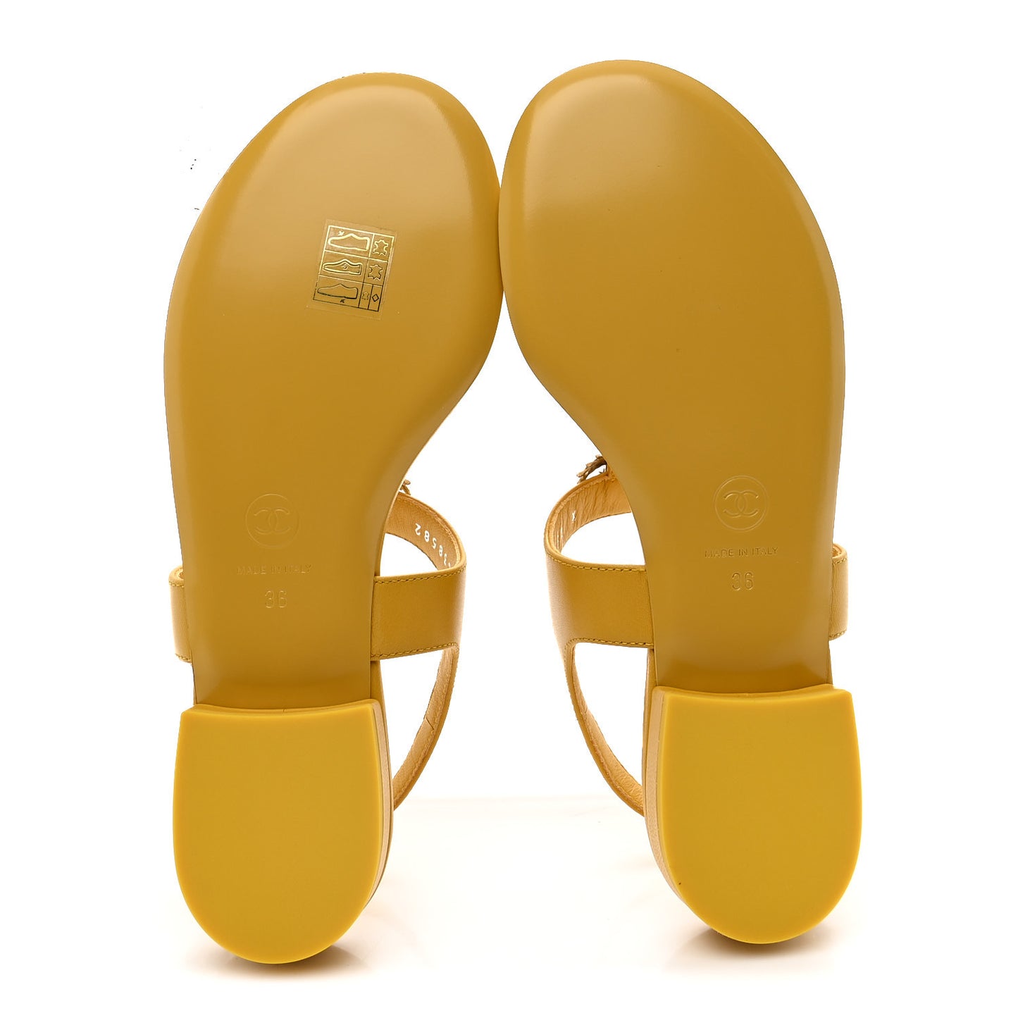 Lambskin CC Leaf Thong Sandals 36 Yellow