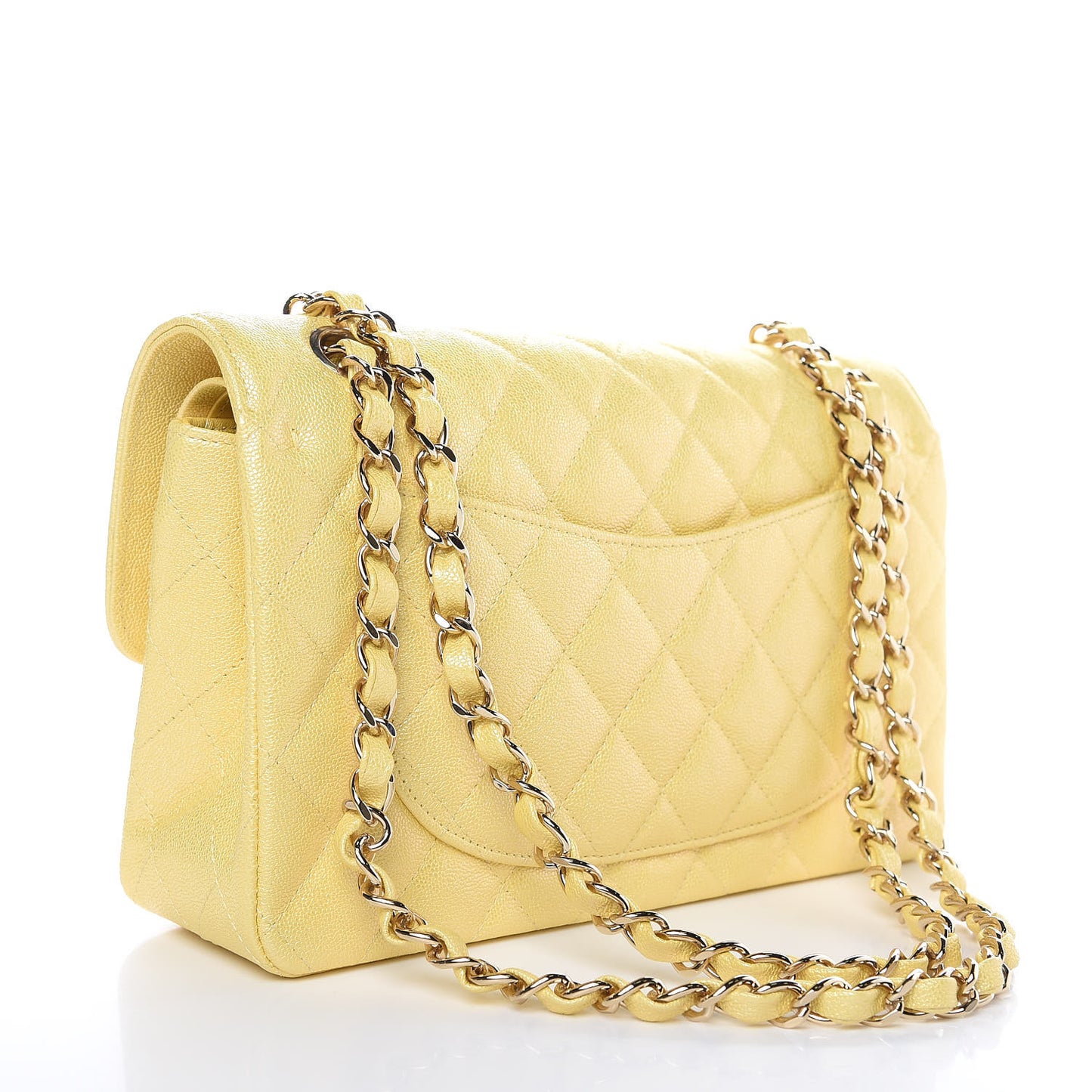 Iridescent Caviar Quilted Small Double Flap Yellow