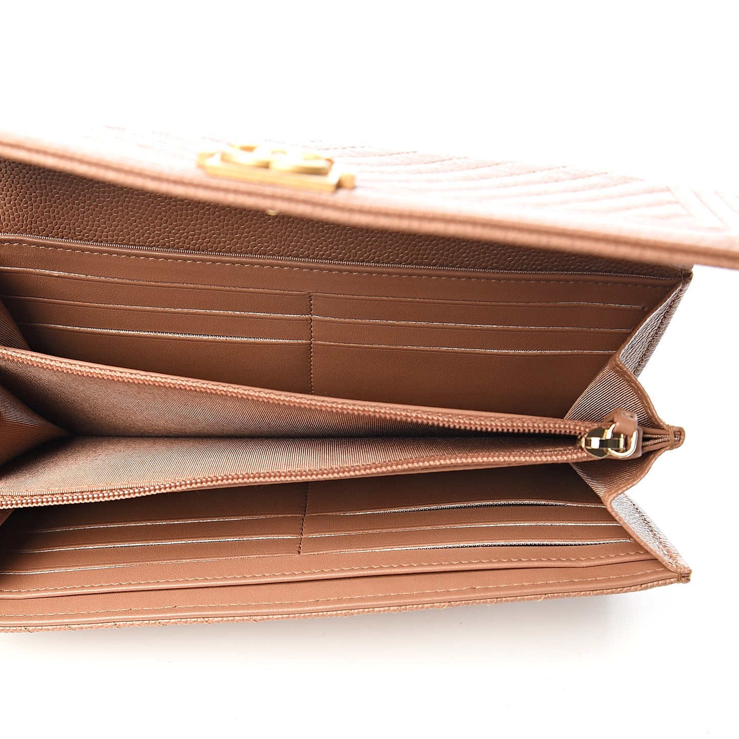 Caviar Chevron Quilted Boy Flap Wallet Dark Beige