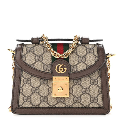 Gucci GG Supreme Monogram Textured Dollar Calfskin Web Mini Ophidia Padlock Top Handle Chain Shoulder Bag Beige Ebony New Acero 1 of 9