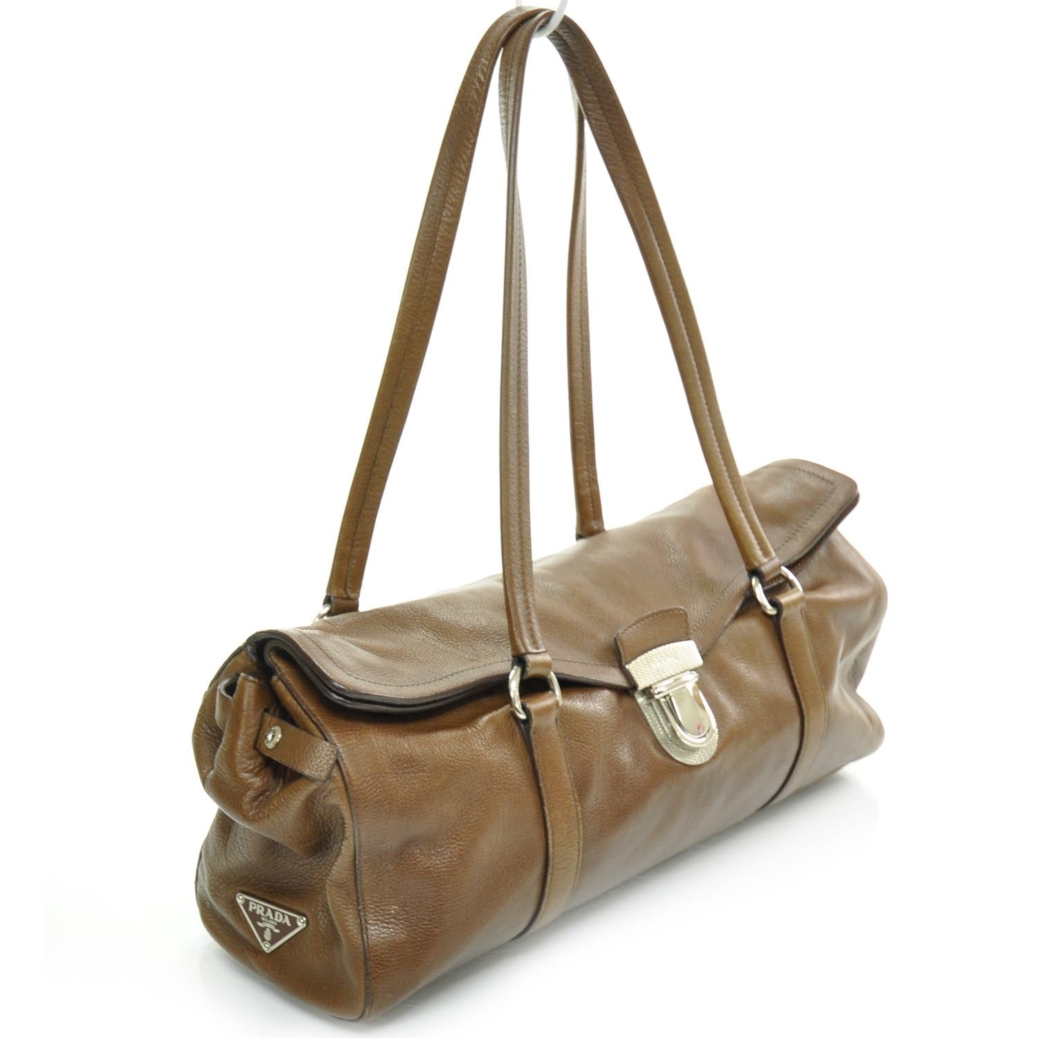 Prada Leather Easy Foldover Pushlock Satchel Brown 3 of 9