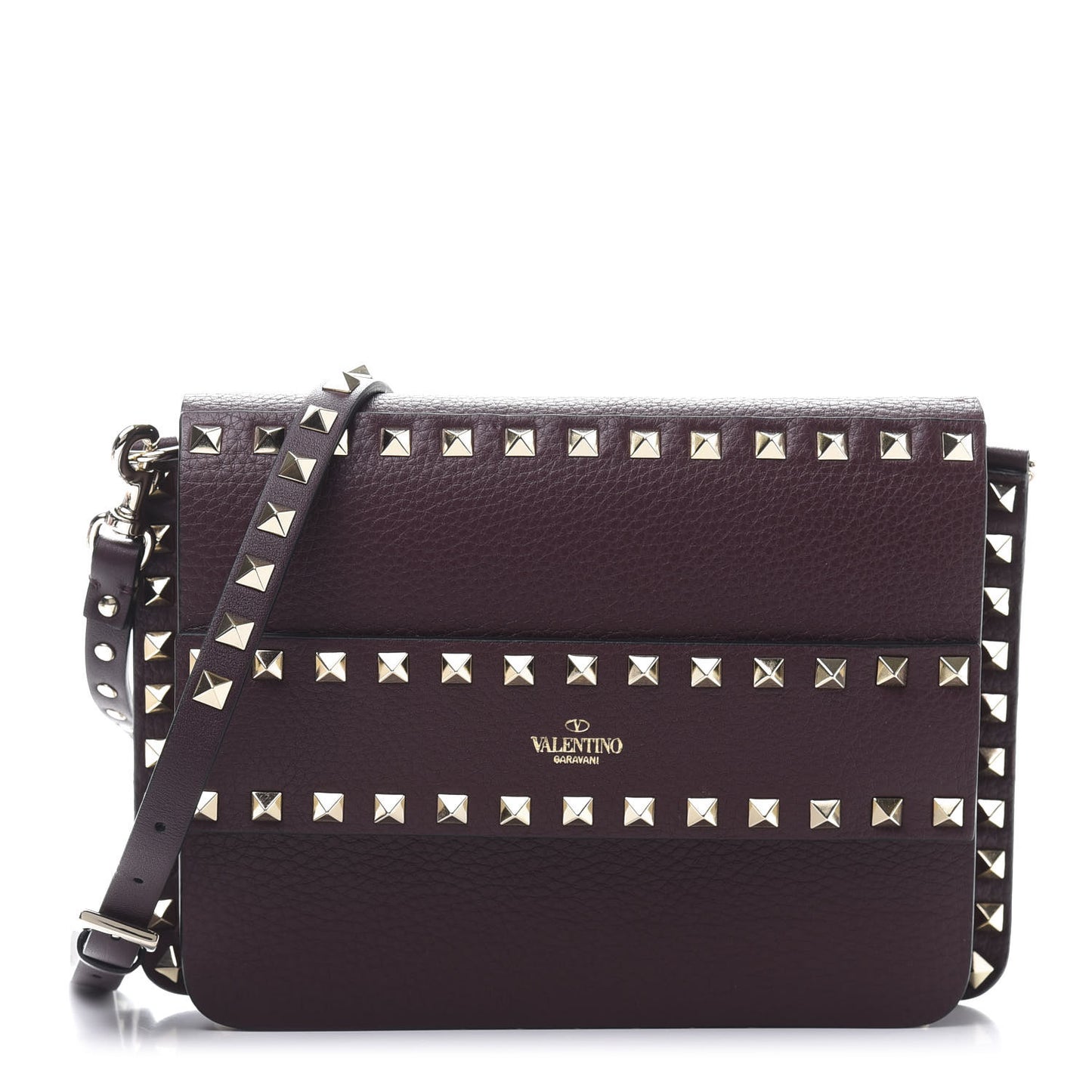 Pebbled Calfskin Rockstud Side Slip Crossbody Rubin