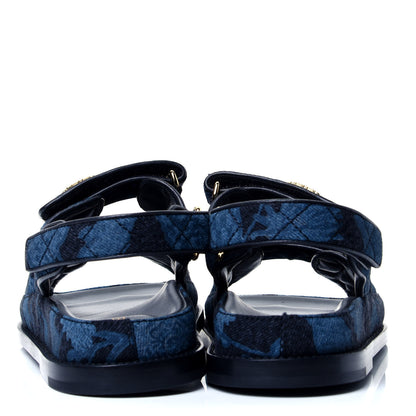 Chanel Denim Velcro Dad Sandals 37 Dark Grey Blue Black 6 of 10