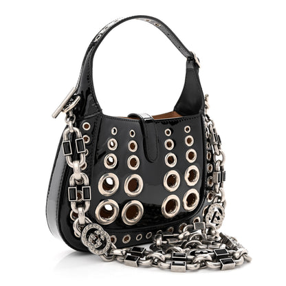 Gucci Patent Ha Ha Ha Mini Jackie 1961 Eyelet Hobo Black 3 of 10