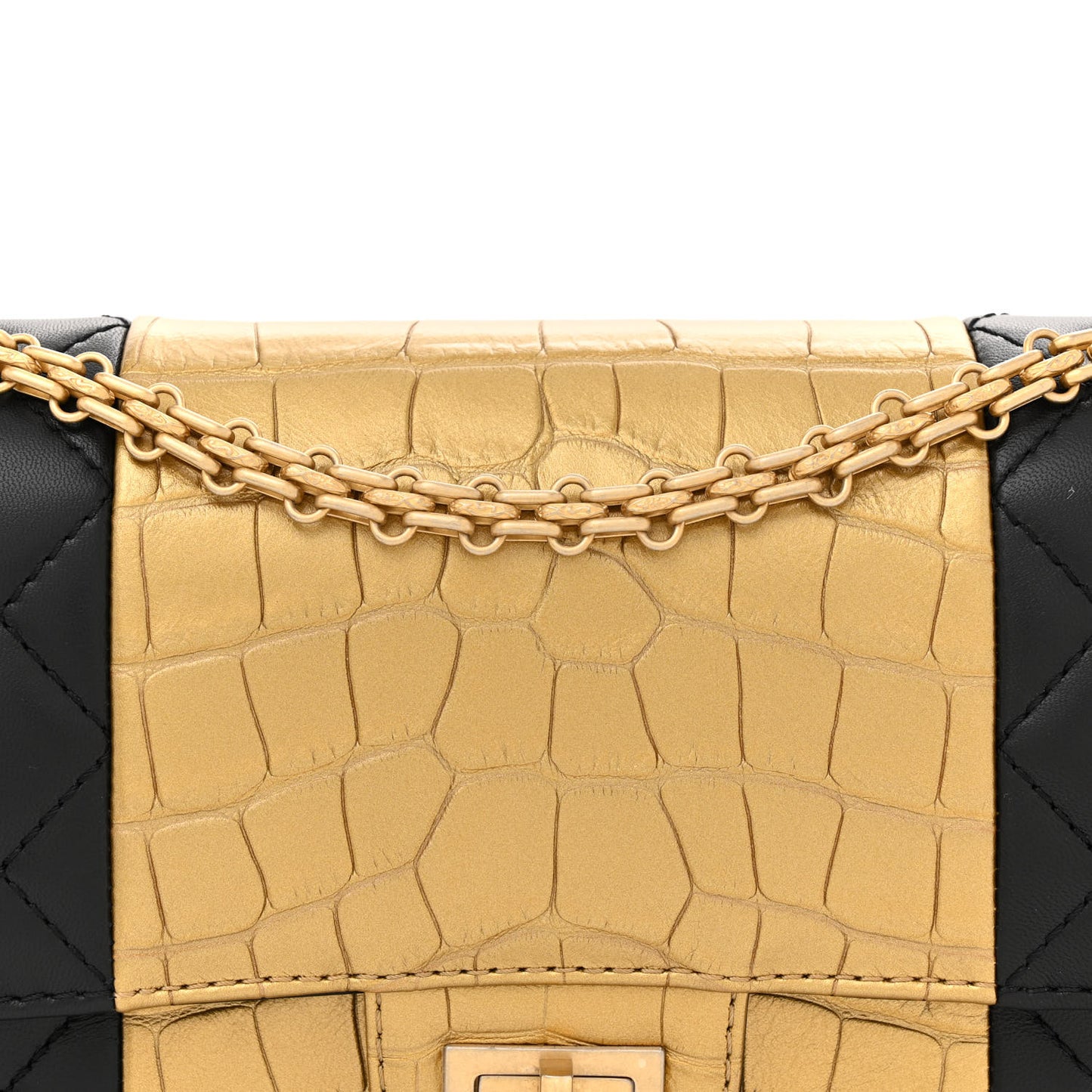 Lambskin Metallic Calfskin Crocodile Embossed 2.55 Reissue 225 Flap Black Gold