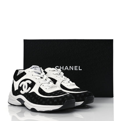 Chanel Suede Calfskin Womens CC Printed Sneakers 38 Black White 8 of 8