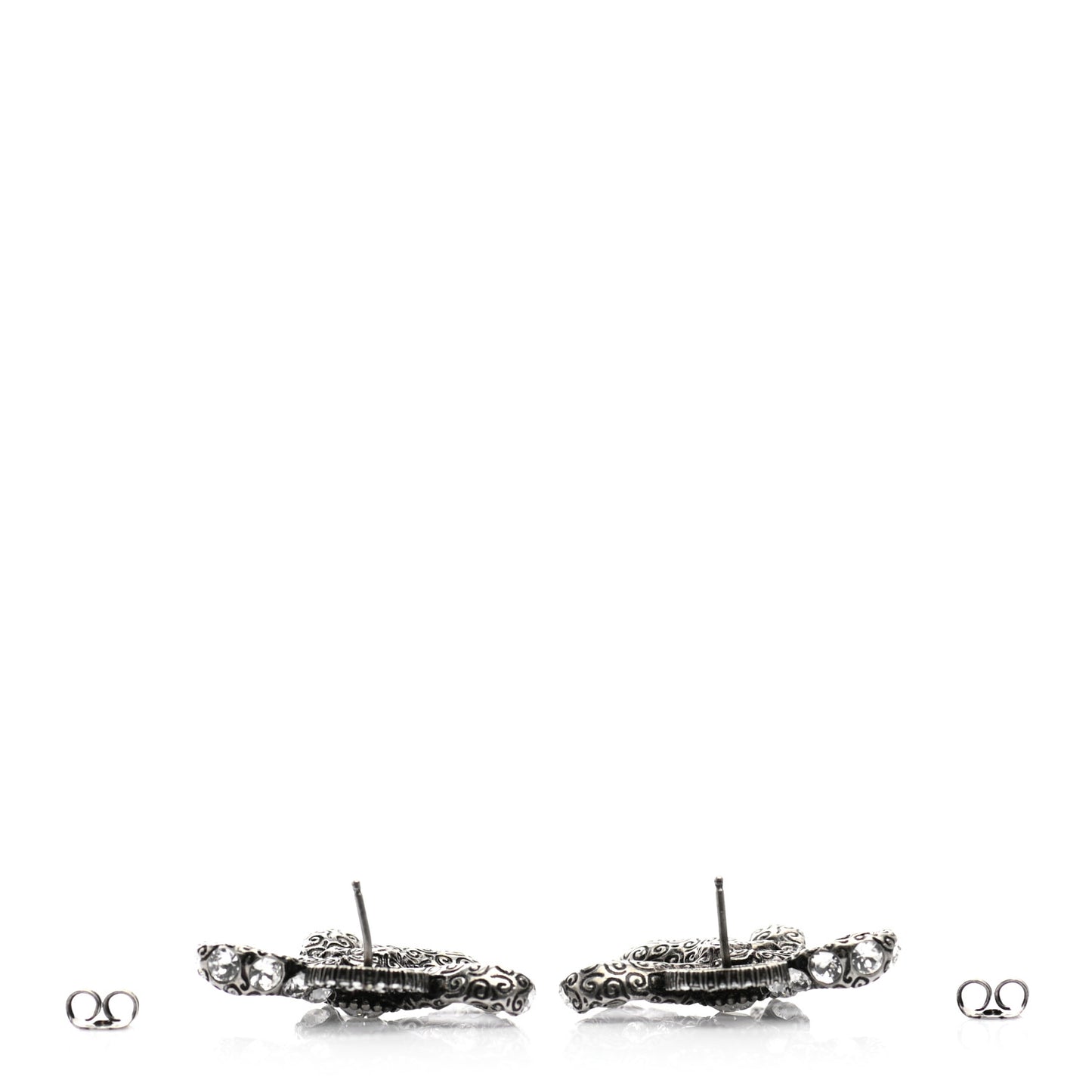 Metal Crystal Bow Earrings Silver