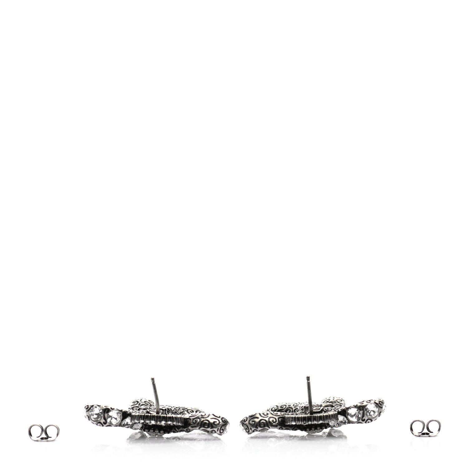 Gucci Metal Crystal Bow Earrings Silver 3 of 4