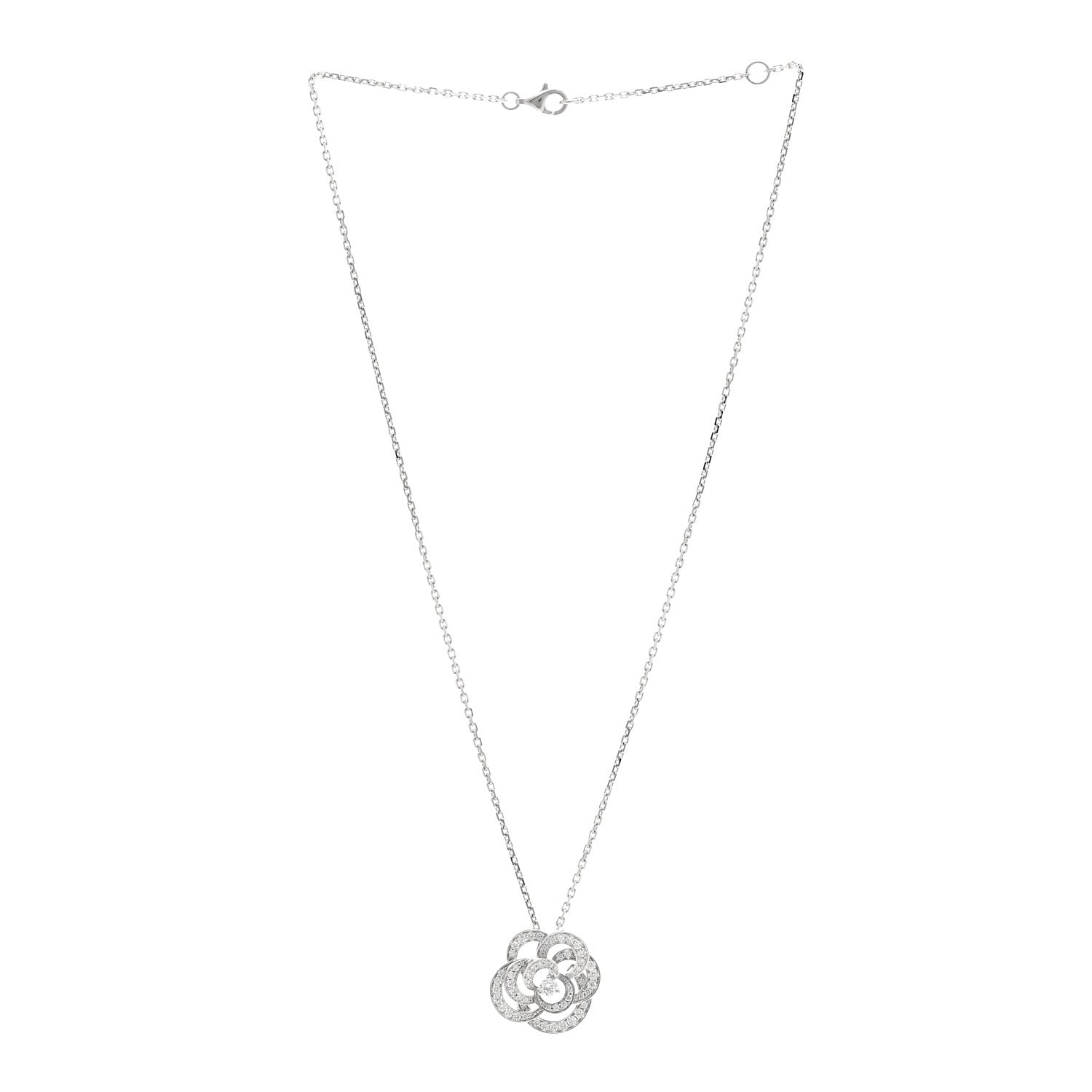 Chanel 18K White Gold Diamond Small Fil De Camelia Pendant Necklace 3 of 5