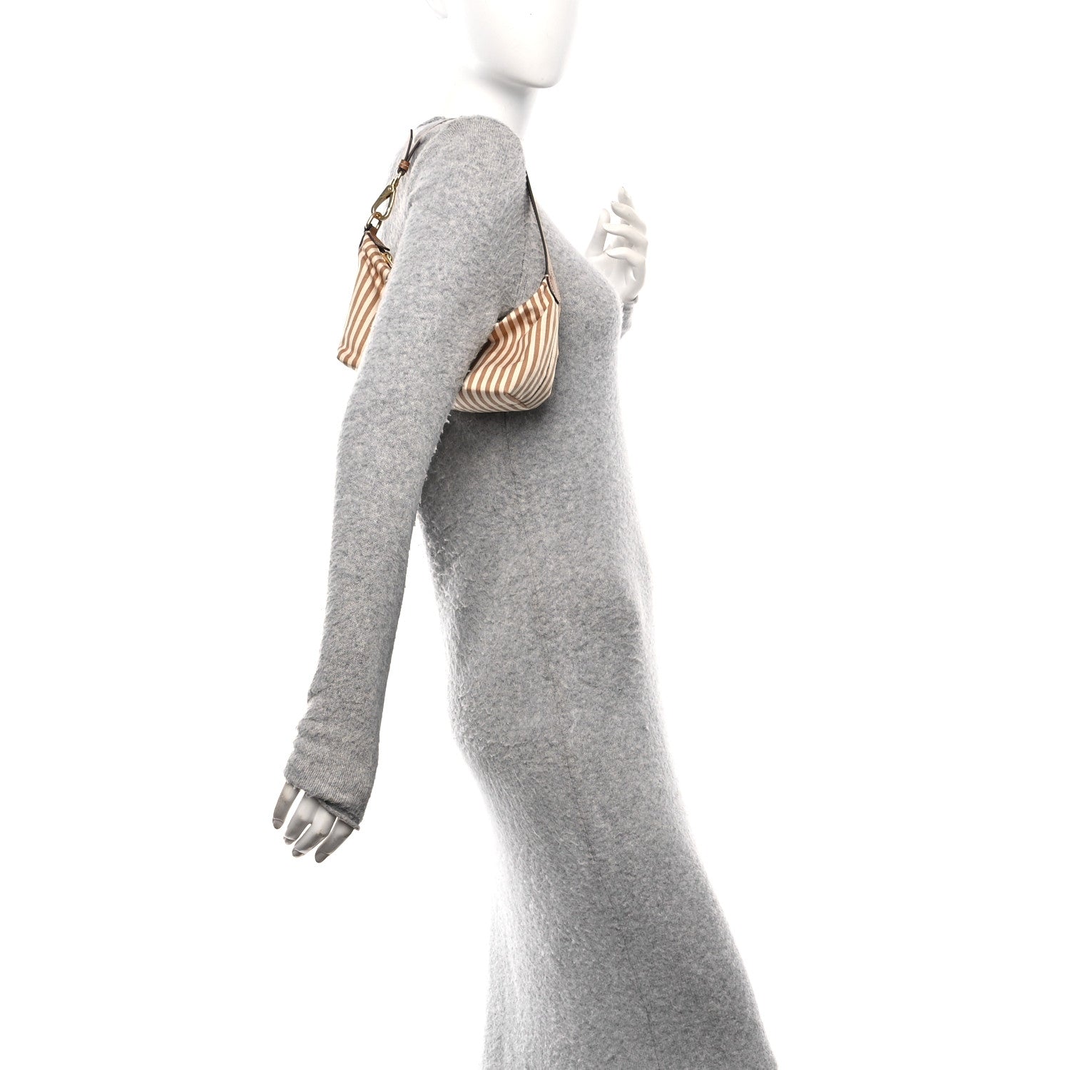 Miu Miu Cotton Linen Calfskin Striped Mini Spirit Cire Bag Tan Caramel 2 of 9