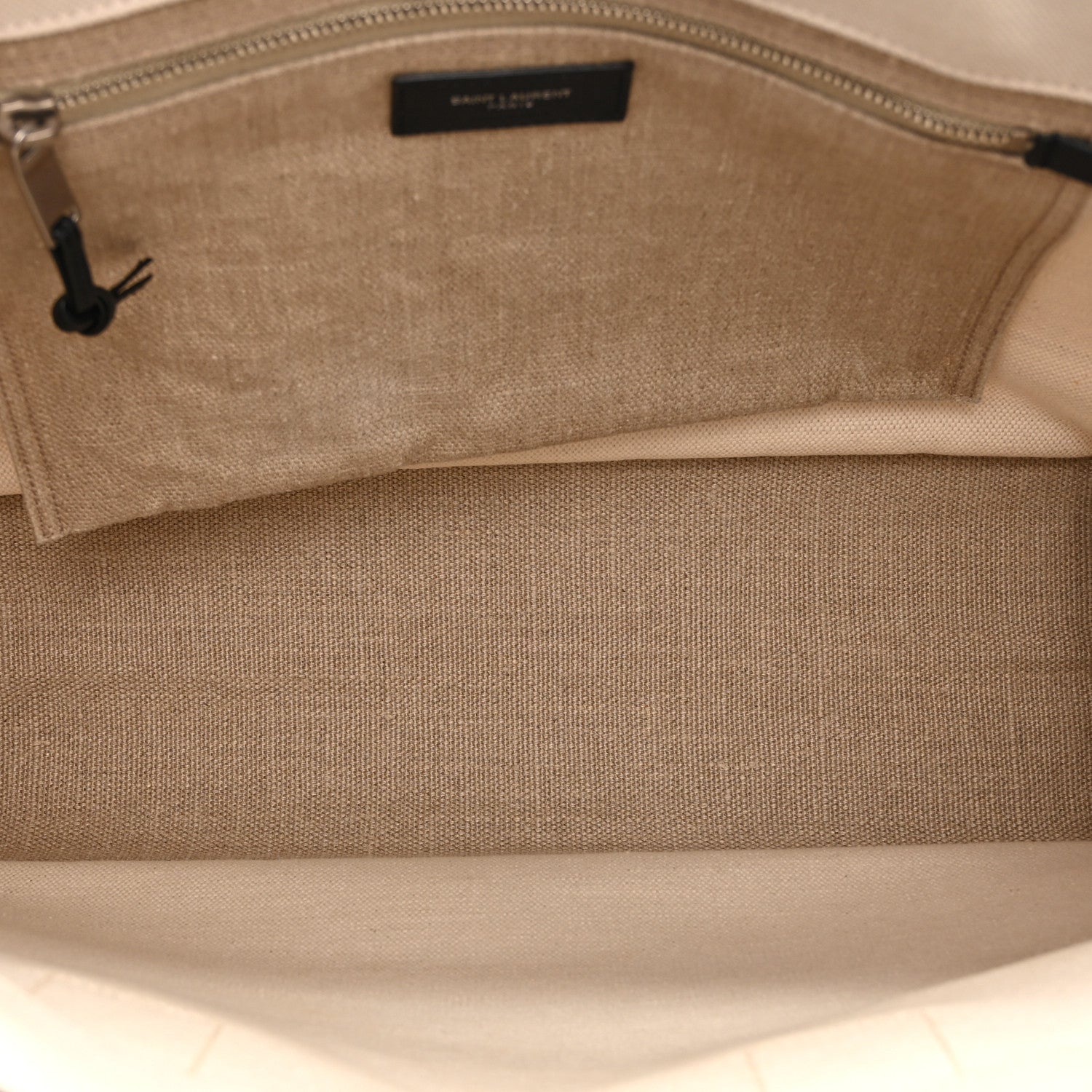 Saint Laurent Linen Calfskin Small Rive Gauche Tote Greggio Natural 5 of 10