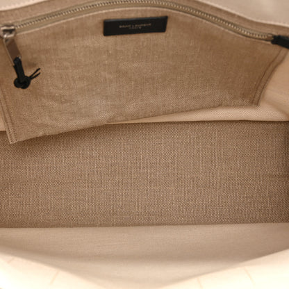 Saint Laurent Linen Calfskin Small Rive Gauche Tote Greggio Natural 5 of 10