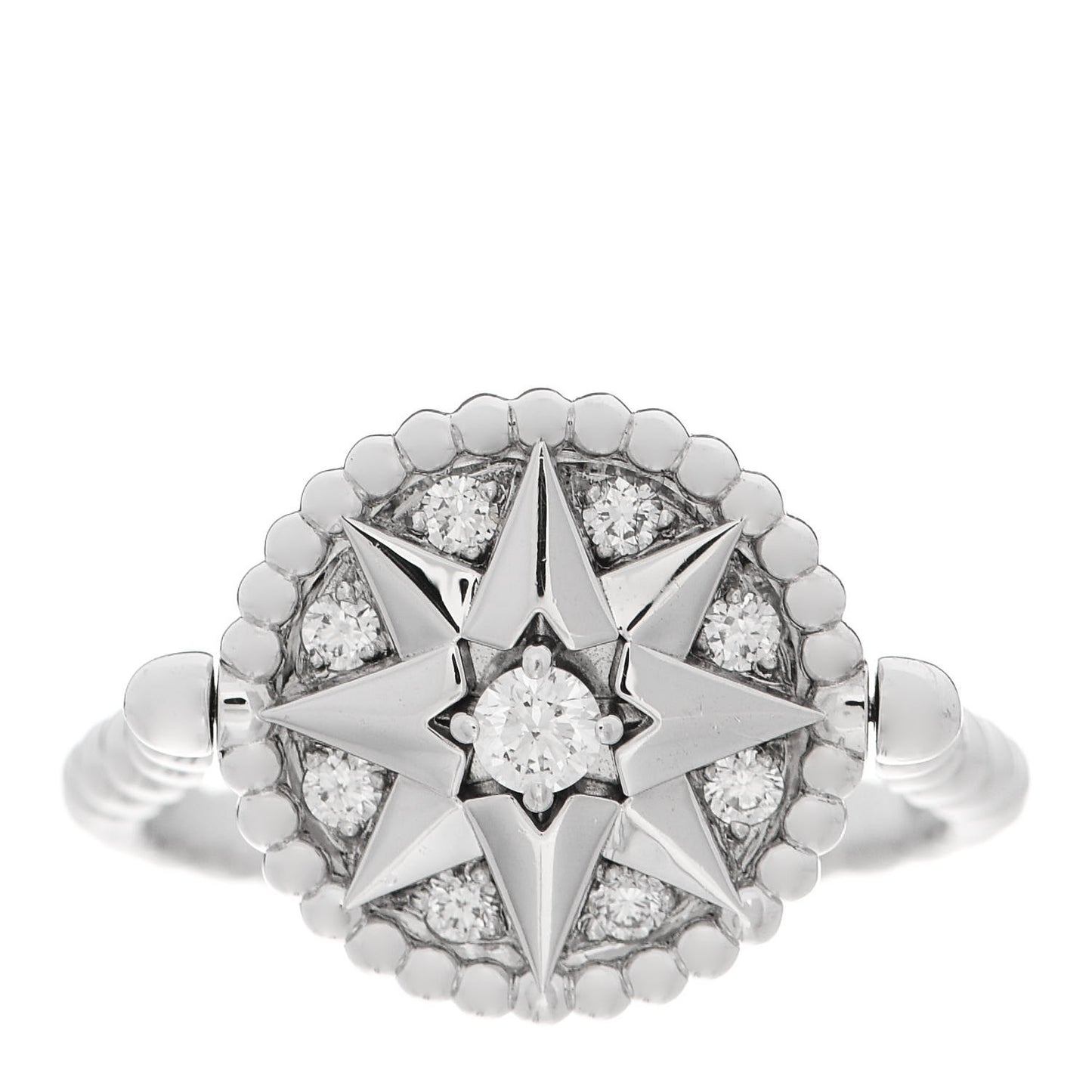 18K White Gold Diamond Rose Des Vents Pave Ring 51 5.75
