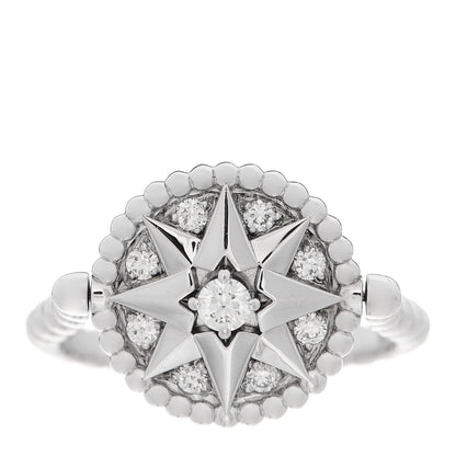 Christian Dior 18K White Gold Diamond Rose Des Vents Pave Ring 51 5.75 1 of 7