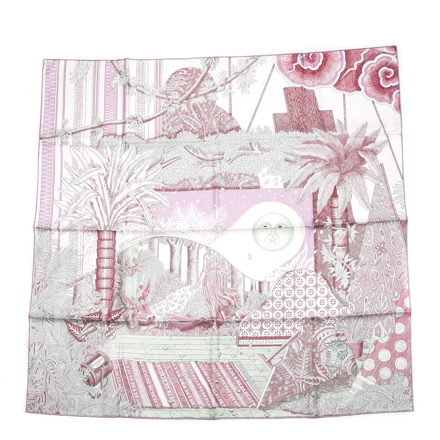 Hermes Silk Acte III Scene I La Clairiere Scarf 90 Blanc Mauve Vert 1 of 7