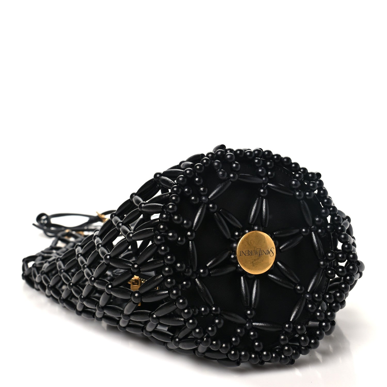 Saint Laurent Wood Beaded Hobo Bag Black 5 of 9