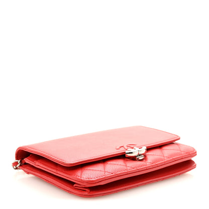 Chanel Grained Calfskin Quilted CC Box Wallet On Chain WOC Red 4 of 12