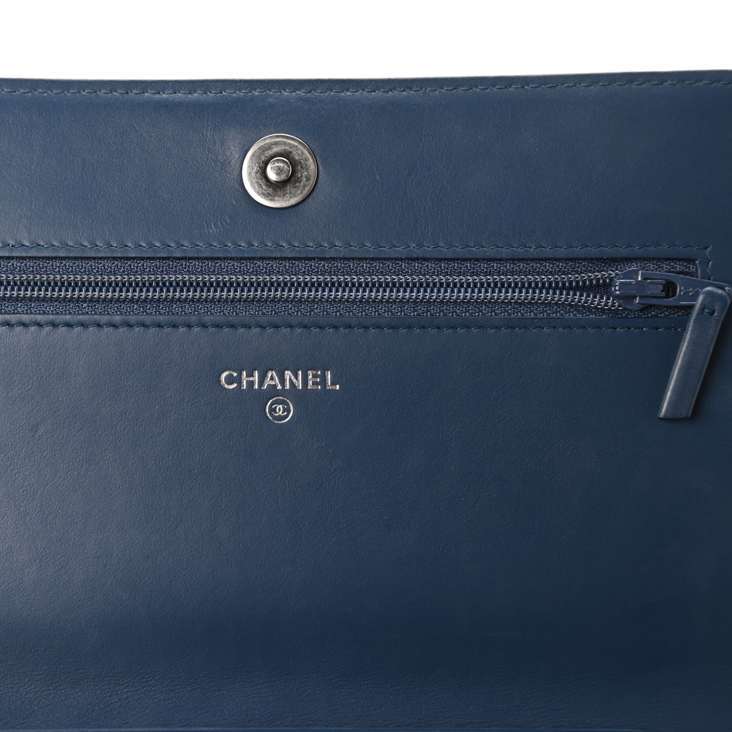 Chanel Calfskin Painted Chevron Embossed Boy Wallet On Chain WOC Navy 8 of 13