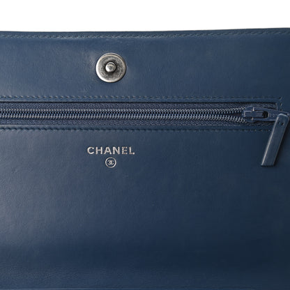 Chanel Calfskin Painted Chevron Embossed Boy Wallet On Chain WOC Navy 8 of 13