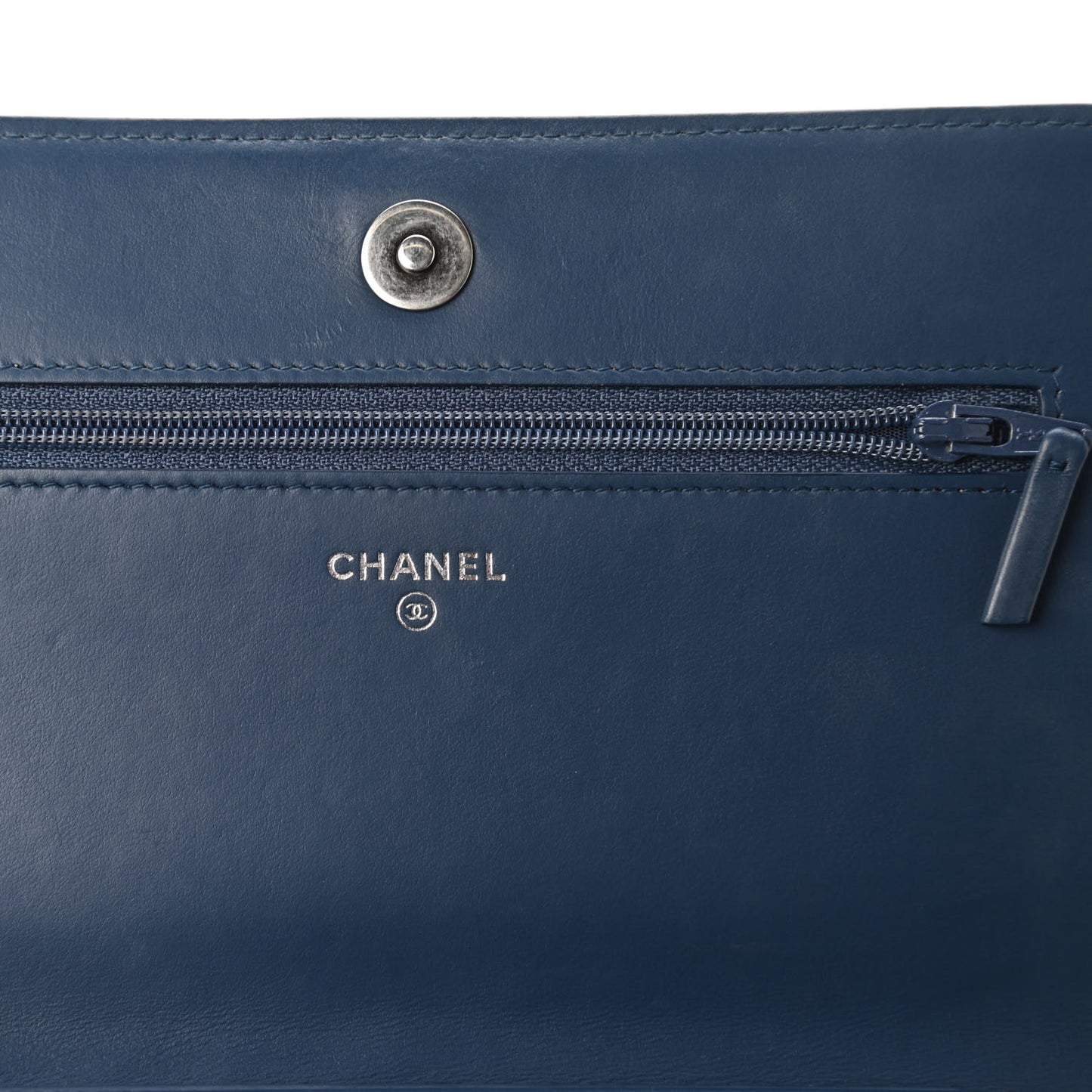 Calfskin Painted Chevron Embossed Boy Wallet On Chain WOC Navy