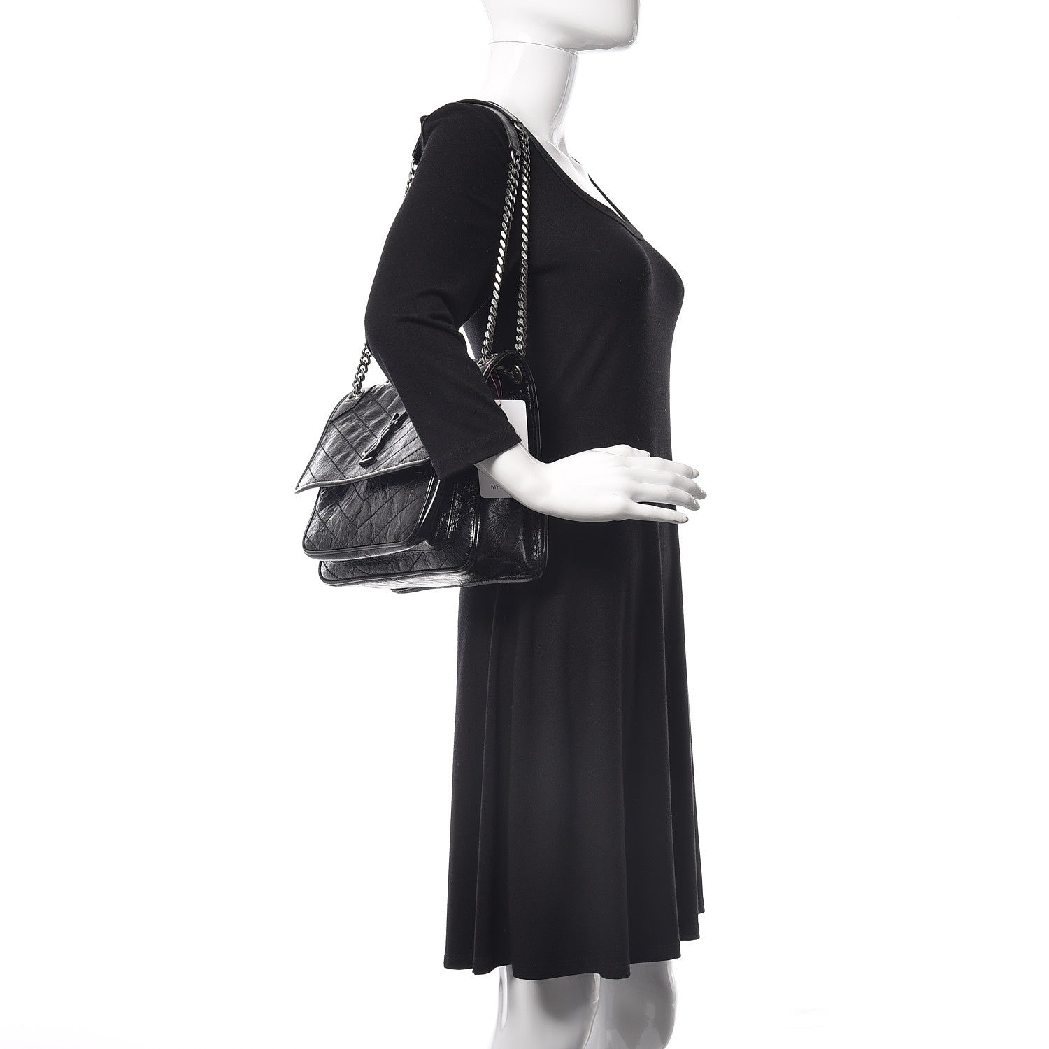 Saint Laurent Crinkled Calfskin Matelasse Monogram Medium Niki Chain Satchel Black 2 of 12