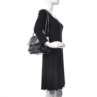 Saint Laurent Crinkled Calfskin Matelasse Monogram Medium Niki Chain Satchel Black 2 of 12