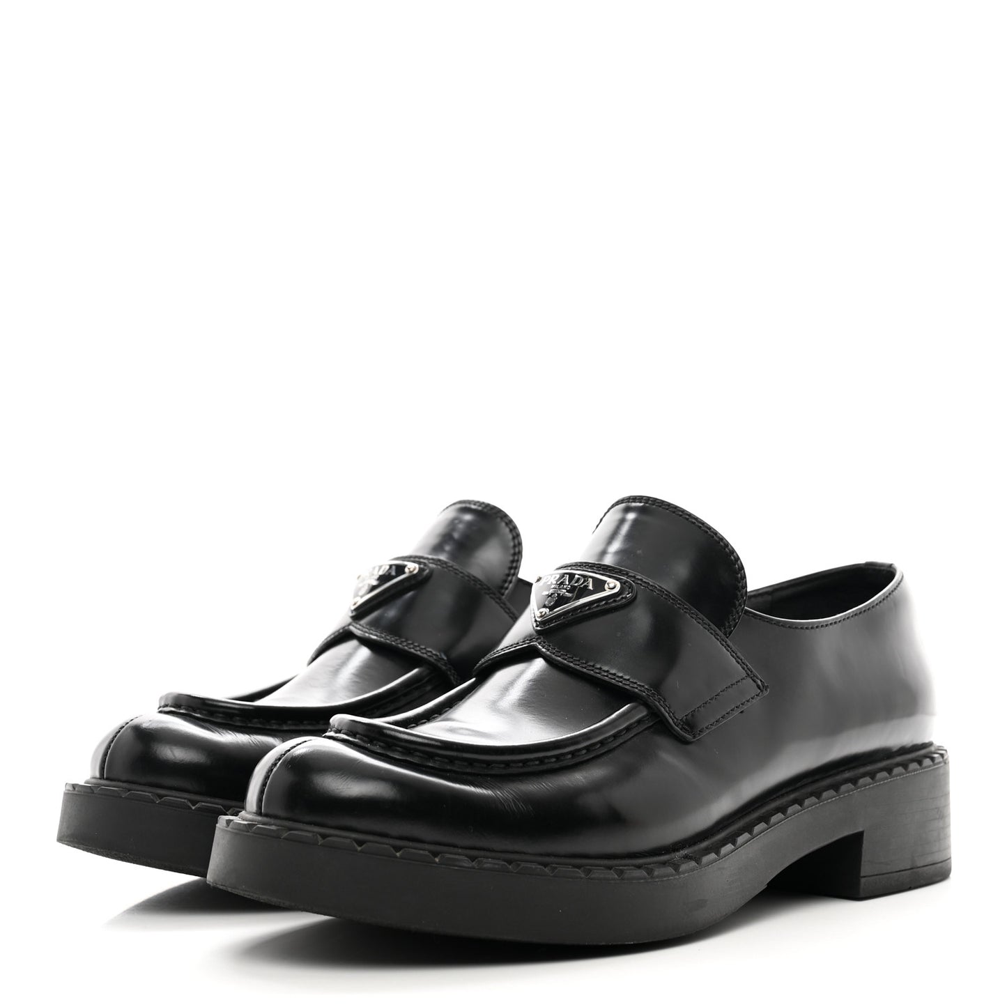 Spazzolato Metal Triangle Logo 50mm Loafers 40.5 Black