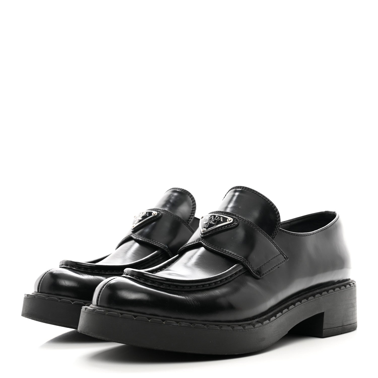 Prada Spazzolato Metal Triangle Logo 50mm Loafers 40.5 Black 3 of 9