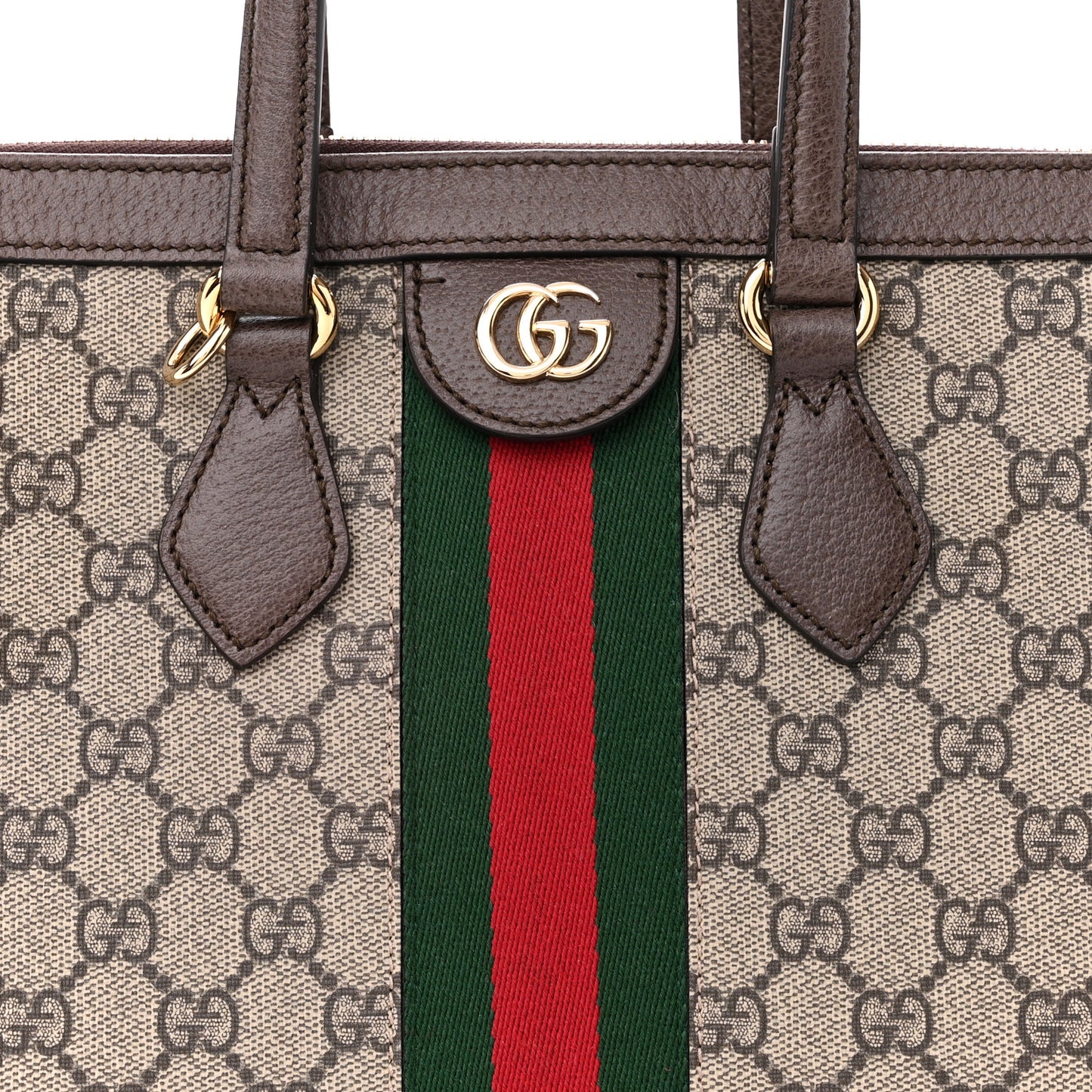 GG Supreme Monogram Web Medium Ophidia Tote Bag Brown