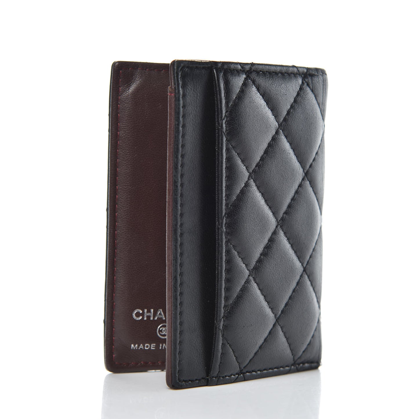 Lambskin Quilted Card Holder Wallet Black