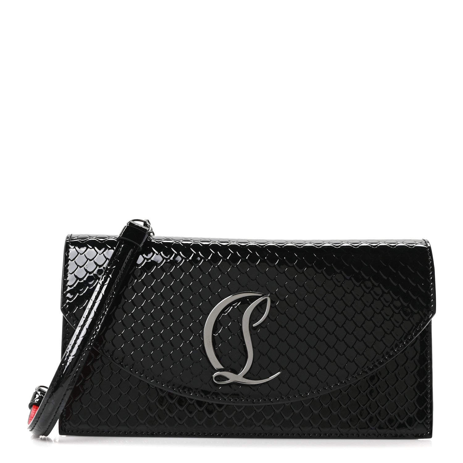 Christian Louboutin Jurassic Snakeskin Embossed Loubi54 Crossbody Clutch Black 1 of 9