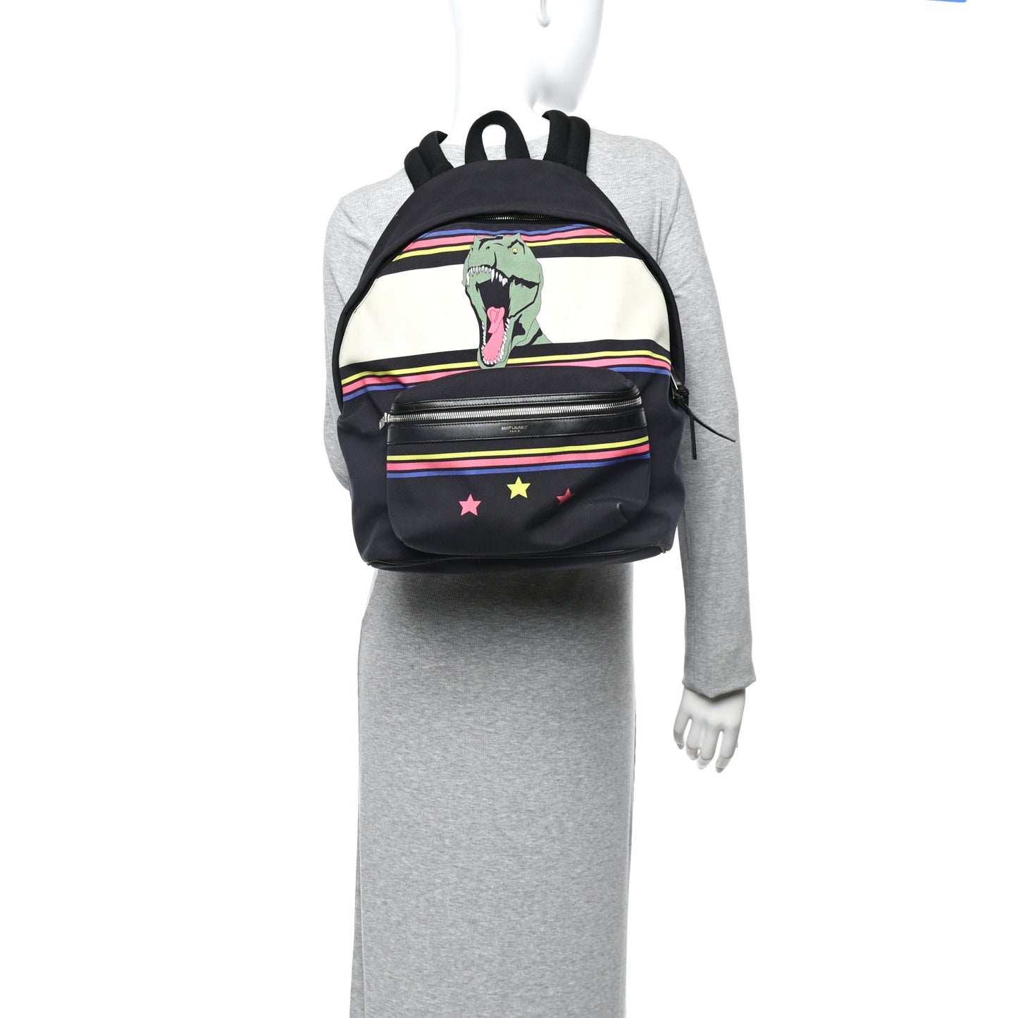 Nylon Twill Dinosaur Print City Backpack Black Multicolor