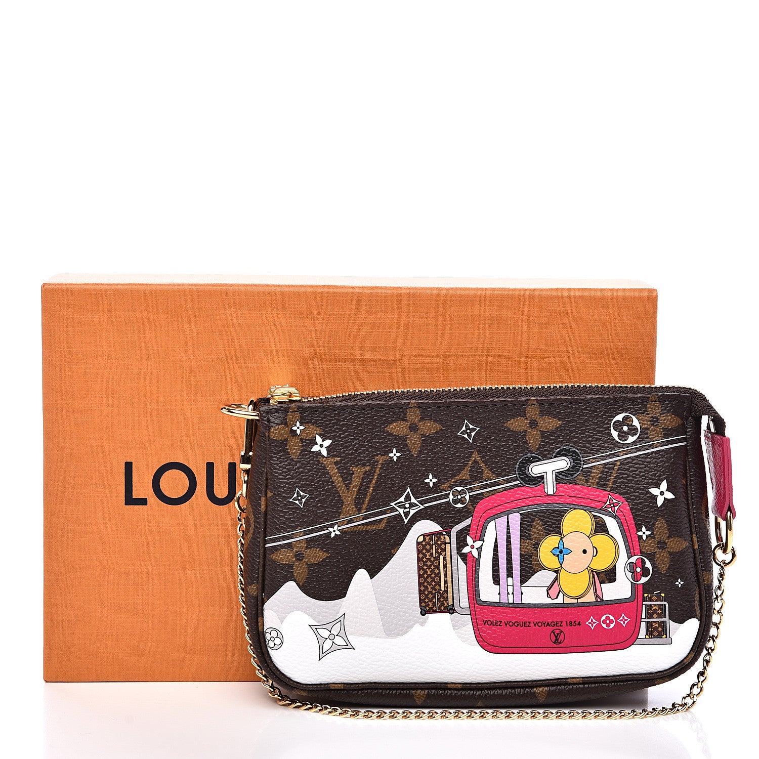 Louis Vuitton Monogram 2019 Christmas Animation Mini Courchevel Pochette Accessories Fuchsia 10 of 10
