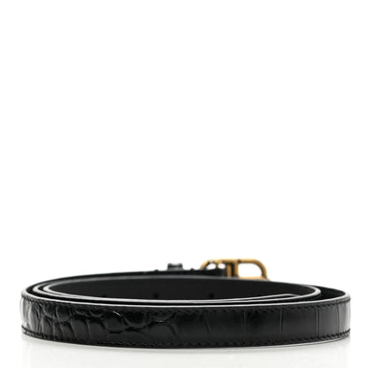 Balenciaga Shiny Calfskin Crocodile Embossed BB 15mm Thin Belt 85 34 Black 2 of 5